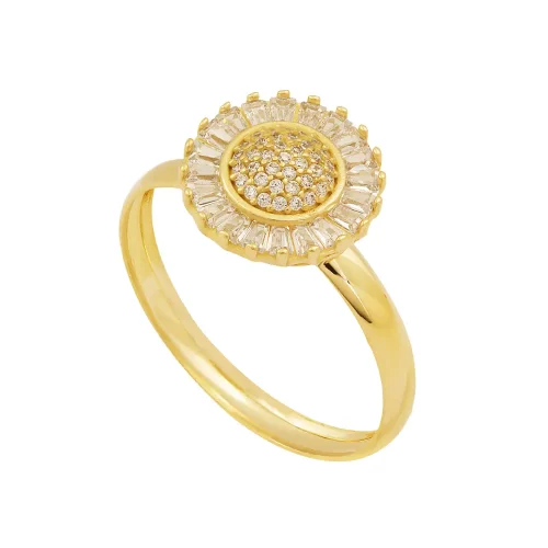 Anel flor de zircônias em ouro 18k